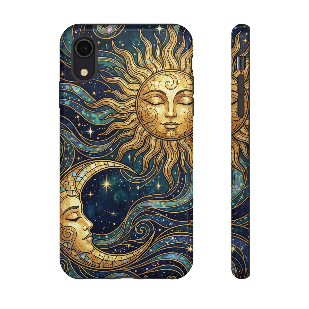 Elegant Teal & Gold Sun and Moon Phone Case