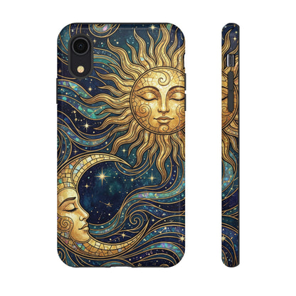Elegant Teal & Gold Sun and Moon Phone Case