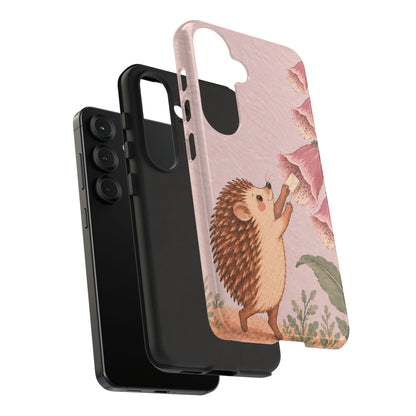 Whimsical Blush Pink Hedgehog and Foxglove Phone Case - Pink Phone Case