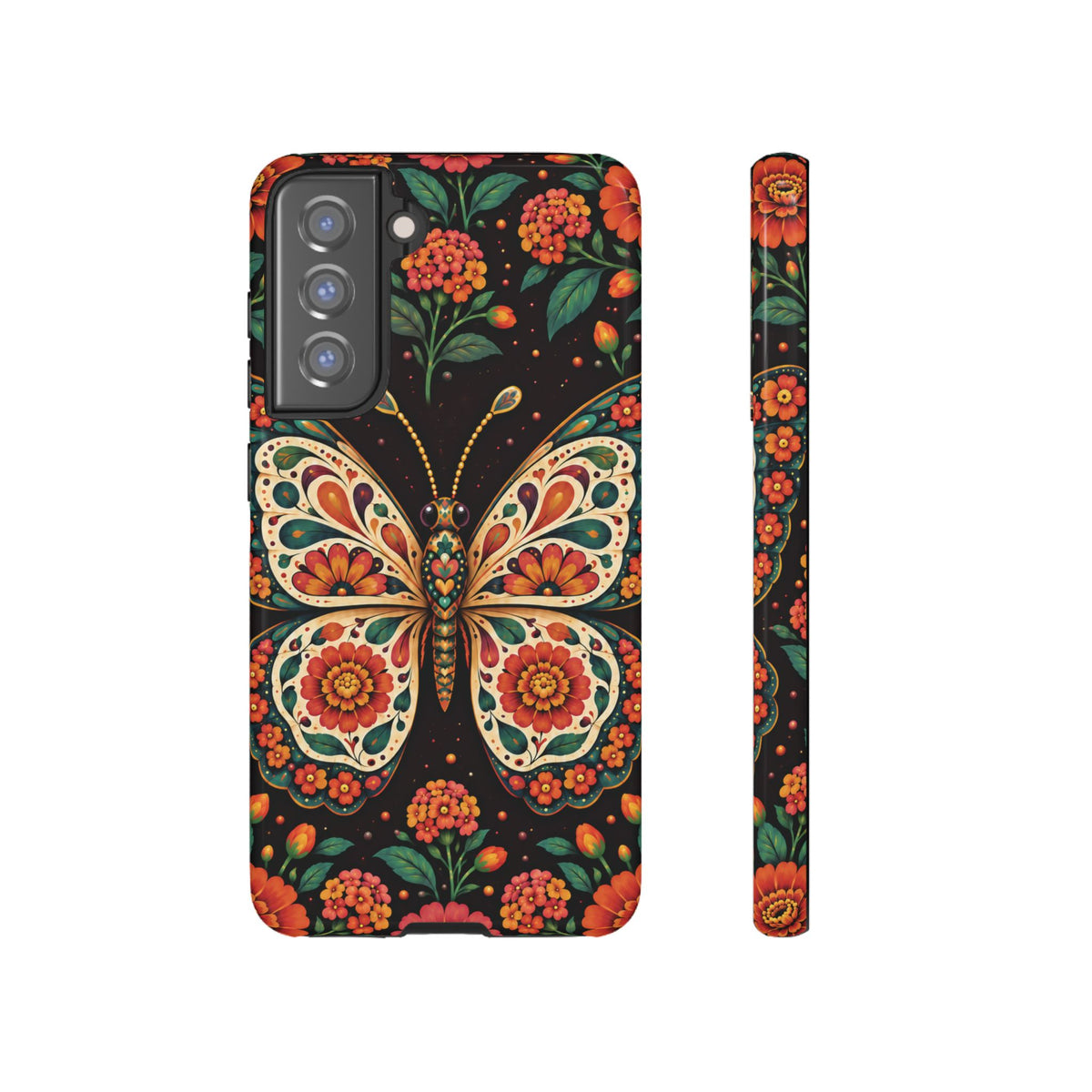 Vibrant Terracotta and Teal Calavera Butterfly Phone Case - Multicolor Phone Case - Samsung Galaxy S21 FE / Glossy
