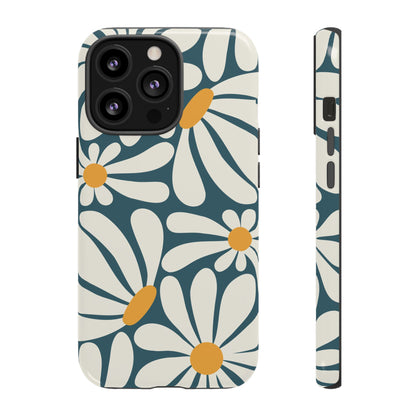 iPhone 13 Pro / Glossy Phone Case - Retro Blue Daisy Pattern Phone Case