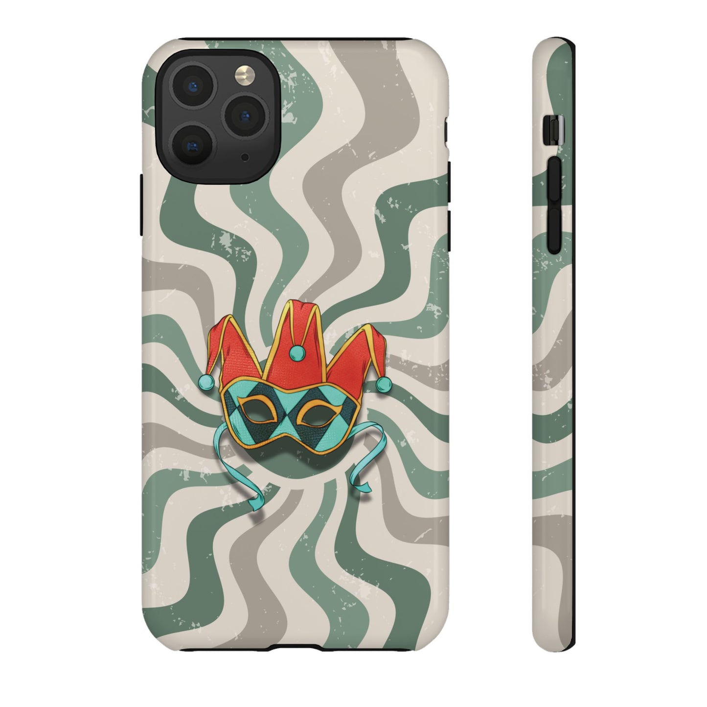 iPhone 11 Pro Max / Glossy Phone Case - Venetian Jester Mask – Green Retro Soft Revival Phone Case