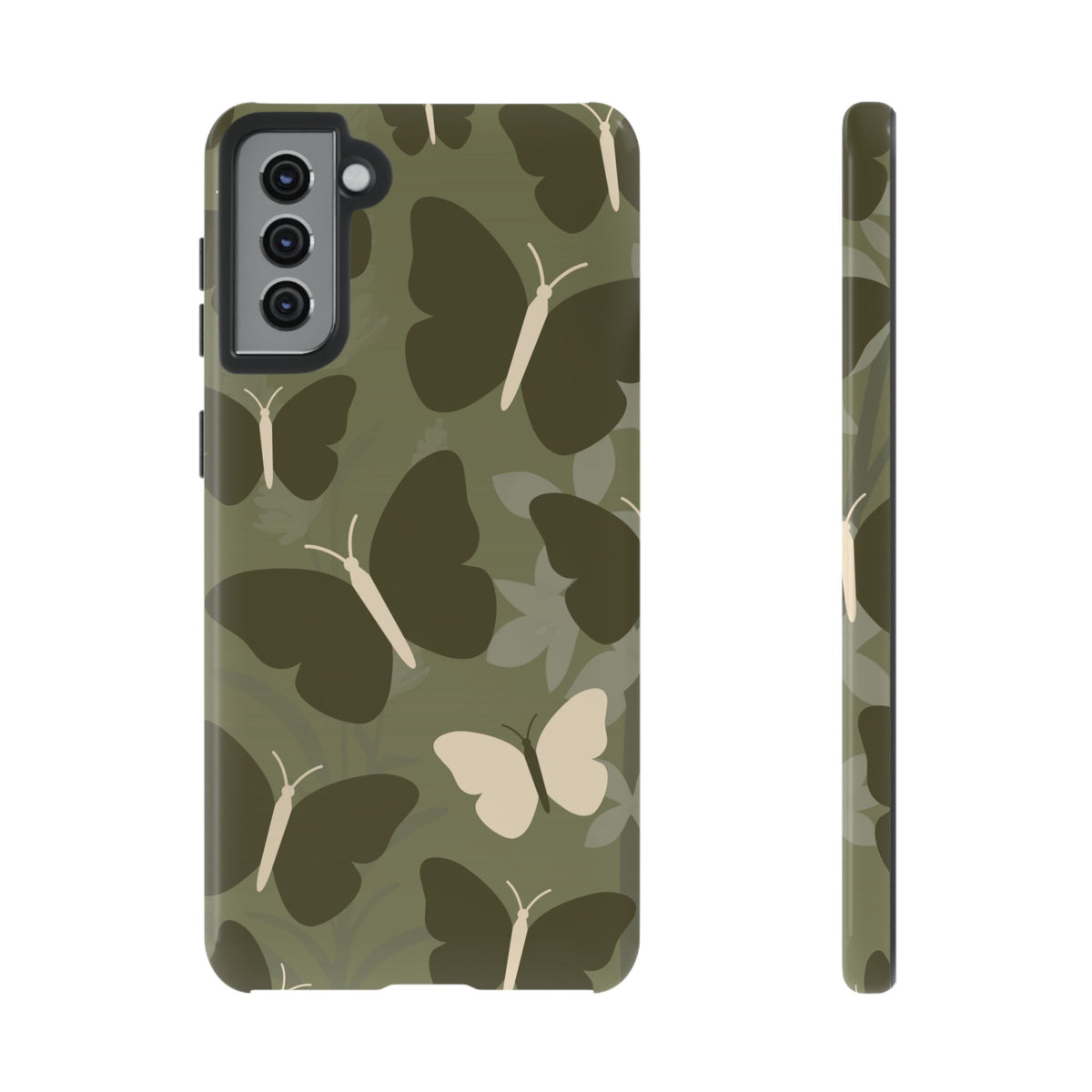 Minimalist Olive Green Butterfly Pattern Phone Case - Green Phone Case - Samsung Galaxy S21 Plus / Glossy