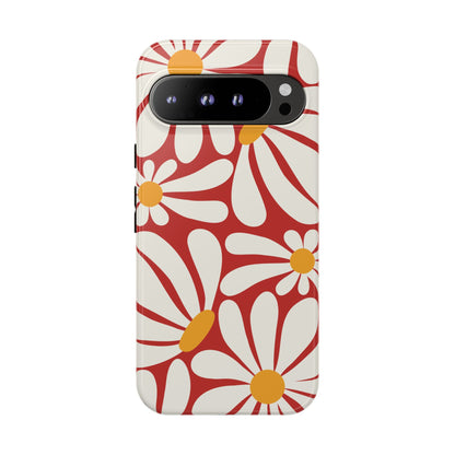Retro Red Daisy Pattern Phone Case - Red Phone Case - Google Pixel 9 Pro XL / Glossy