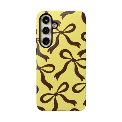 Bold Butter Yellow and Chocolate Brown Bow Pattern Phone Case - Yellow Phone Case - Samsung Galaxy S24 Plus / Glossy