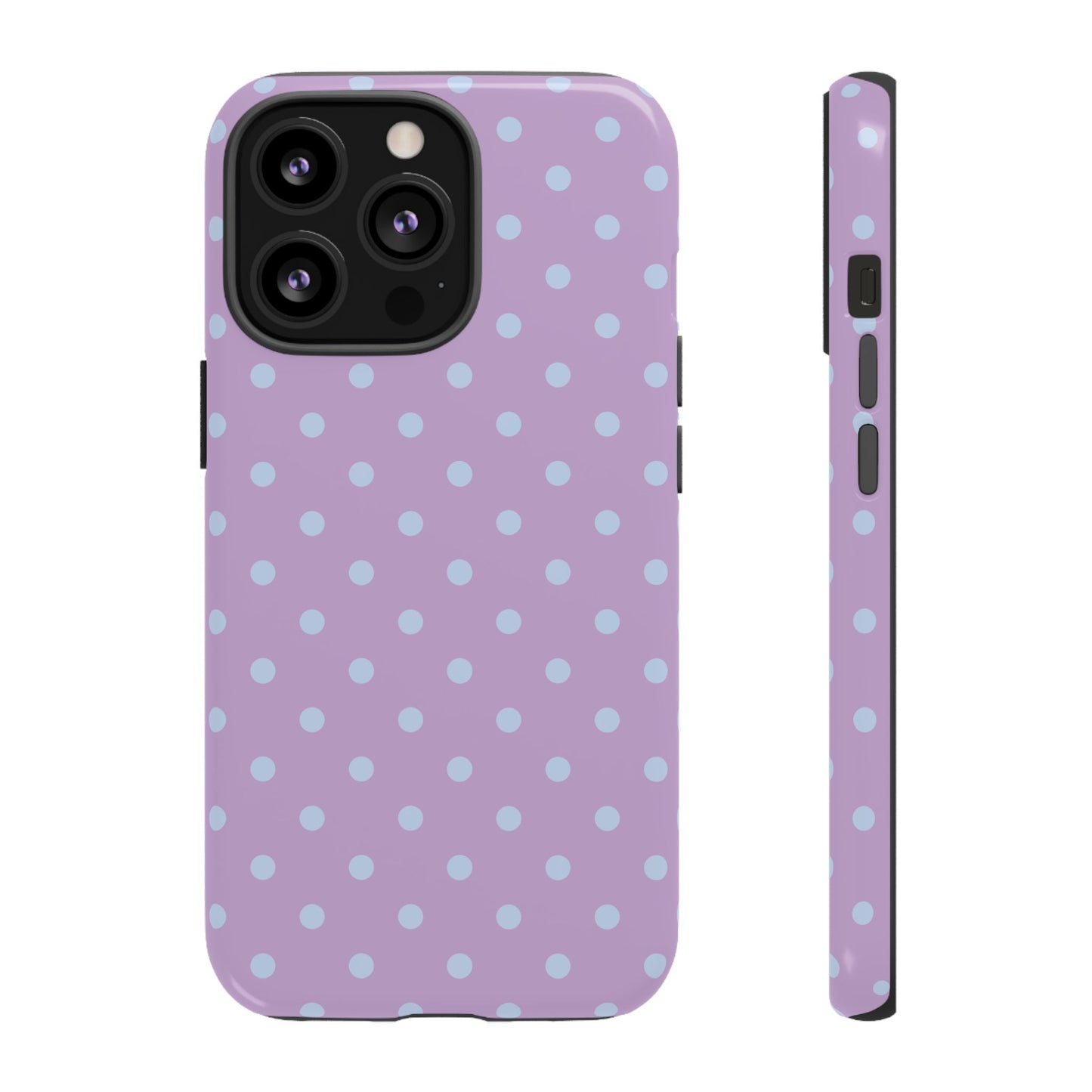 iPhone 13 Pro / Glossy Phone Case - Trendy Lilac & Ice Blue Dot Pattern Phone Case
