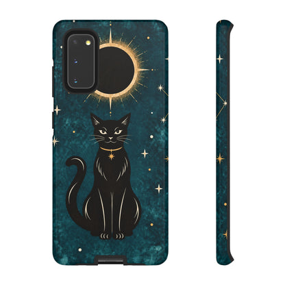 Whimsical Teal Celestial Black Cat Phone Case