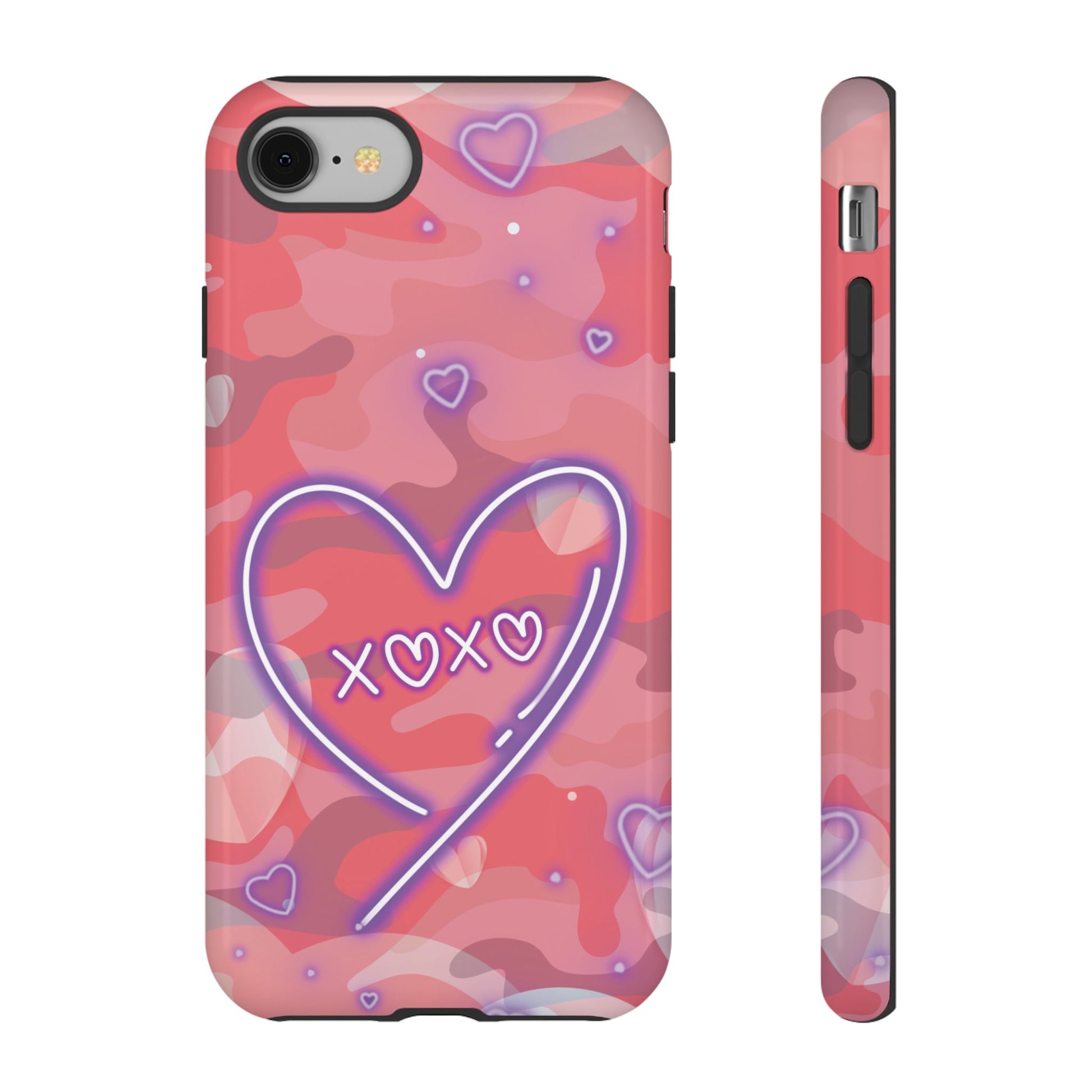 Love Heart Neon Camo Phone Case - Pink Phone Case - iPhone 8 / Glossy