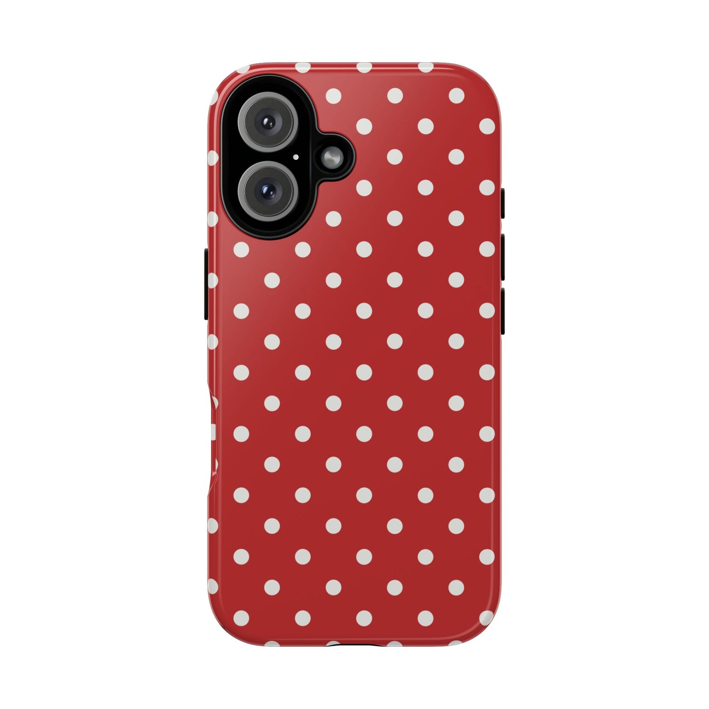 iPhone 16 / Glossy Phone Case - Red with White Dot Pattern Phone Case