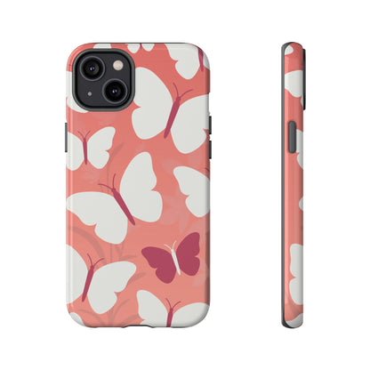 iPhone 14 Plus / Glossy Phone Case - Minimalist Pink Butterfly Pattern Phone Case