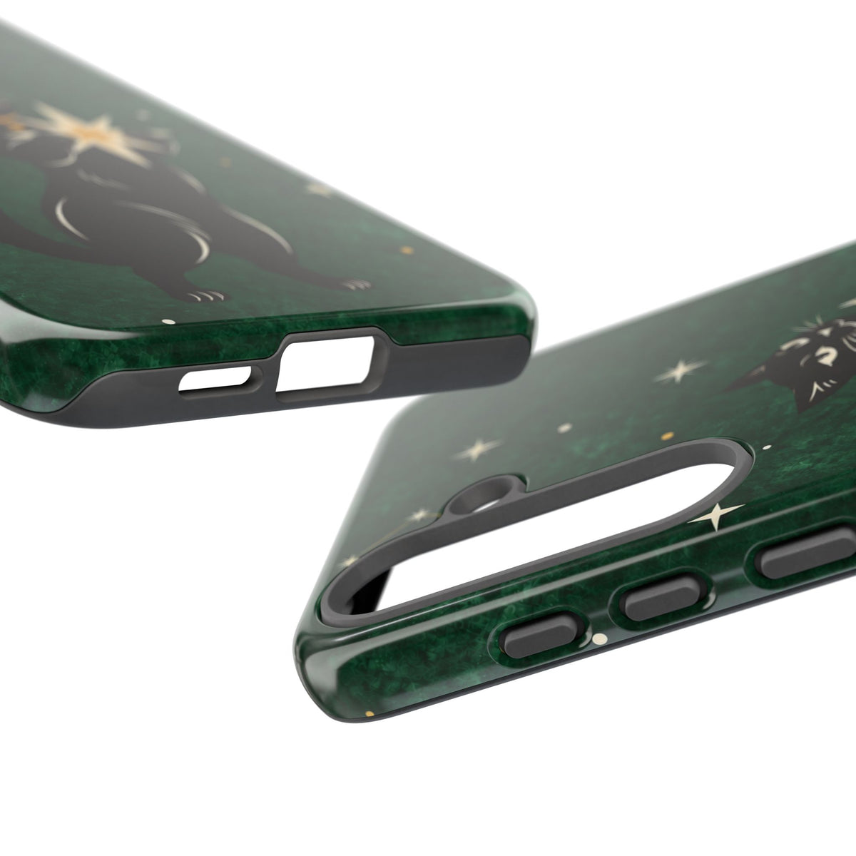 Forest Green Celestial Black Cat Phone Case - Green Phone Case