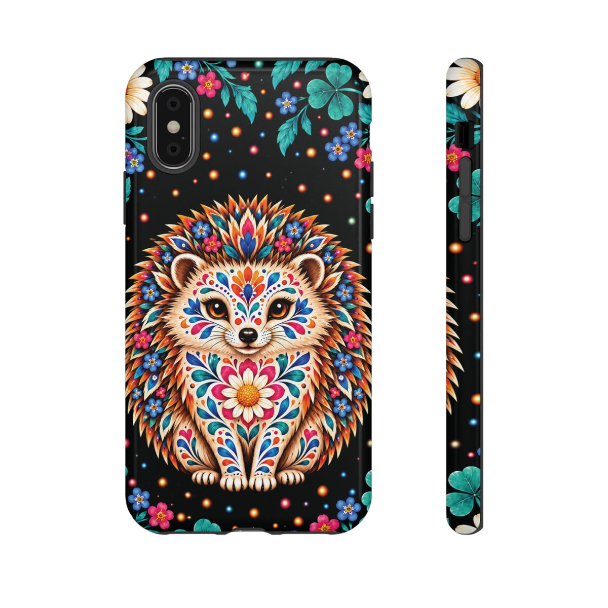 Vibrant Orange and Turquoise Calavera Hedgehog Phone Case - Multicolor Phone Case - iPhone XS / Glossy