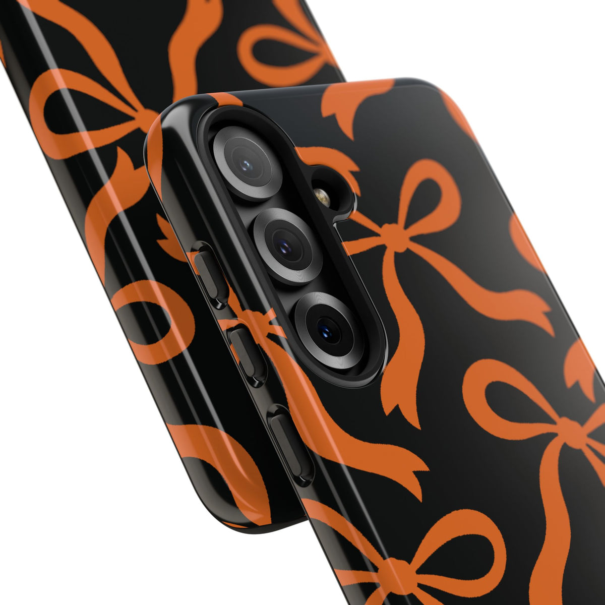 Bold Black and Burnt Orange Bow Pattern Phone Case - Black Phone Case