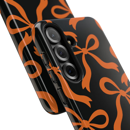 Bold Black and Burnt Orange Bow Pattern Phone Case - Black Phone Case