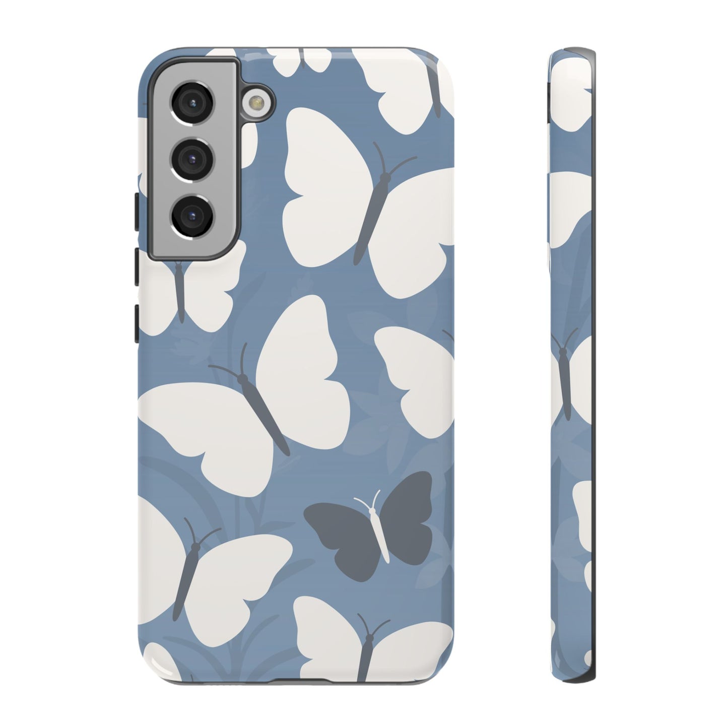 Samsung Galaxy S22 Plus / Glossy Phone Case - Minimalist Light Blue Butterfly Pattern Phone Case