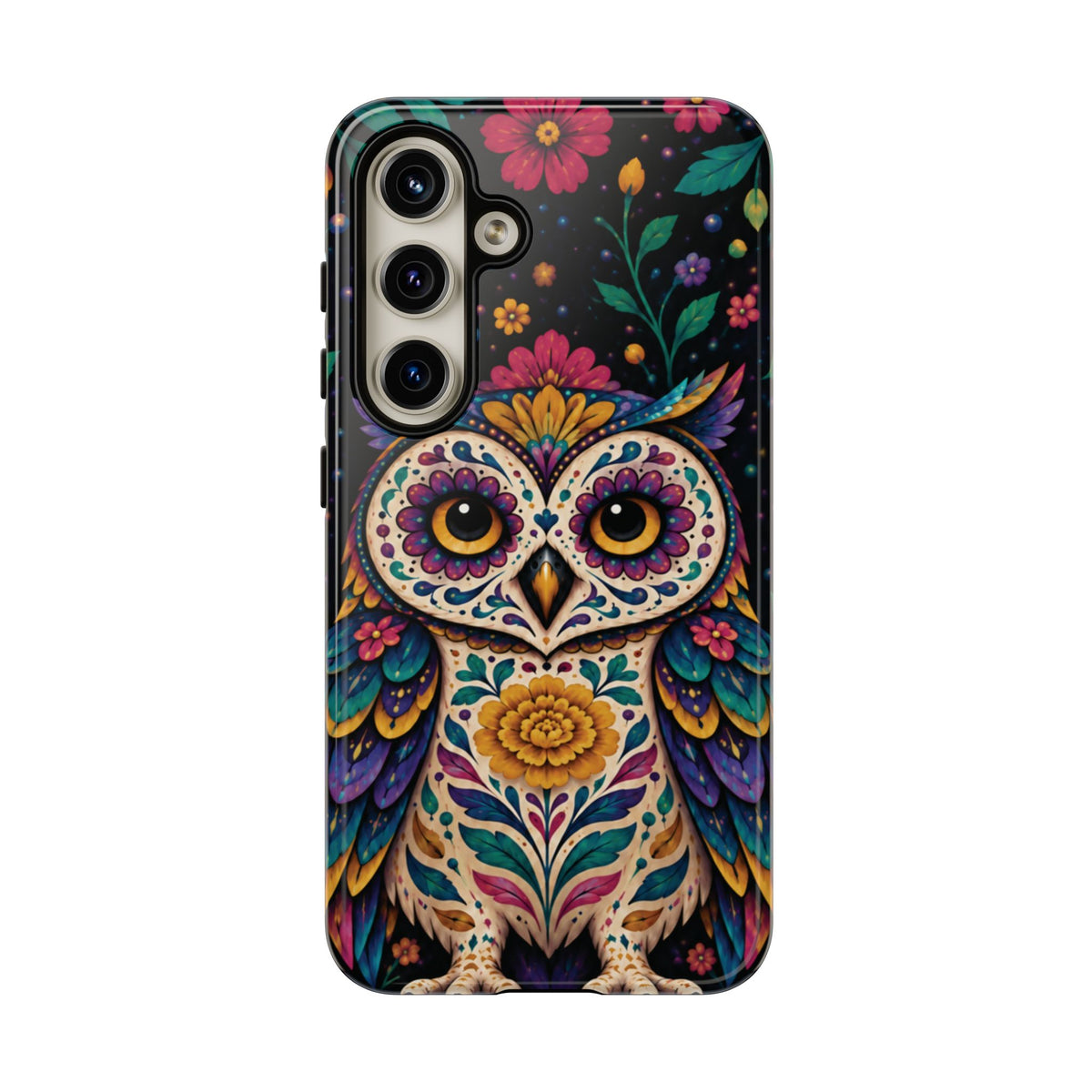 Vibrant Purple and Teal Calavera Owl Phone Case - Multicolor Phone Case - Samsung Galaxy S24 / Glossy