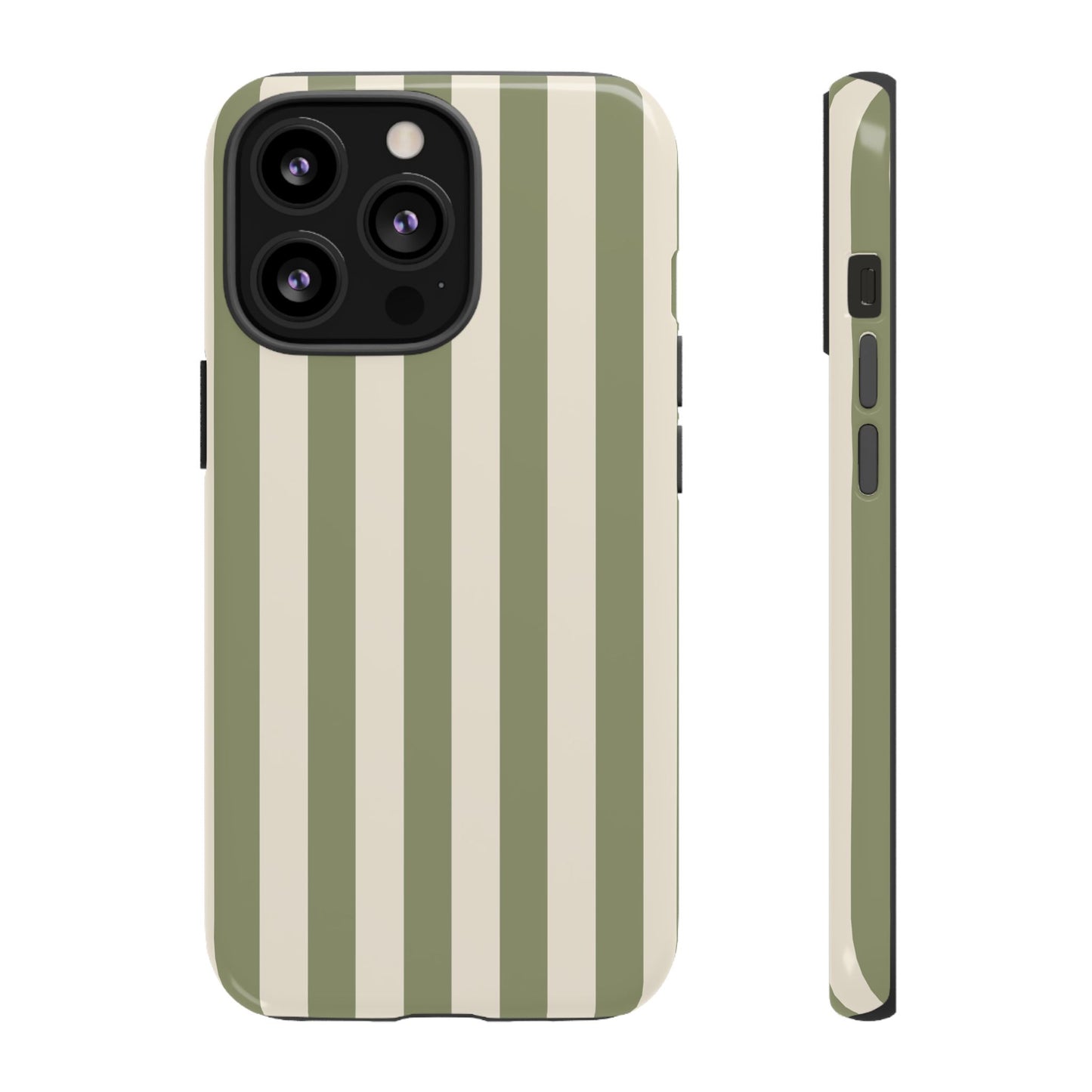iPhone 13 Pro / Glossy Phone Case - ’Olive & Beige Stripe Pattern’ Phone Case