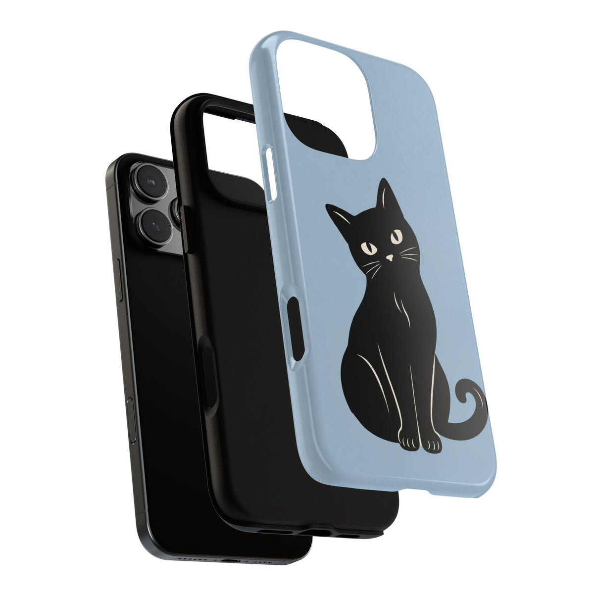 Minimalist Powder Blue & Black Cat Phone Case