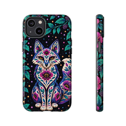 Vibrant Purple and Teal Calavera Fox Phone Case - Multicolor Phone Case - iPhone 14 Plus / Glossy