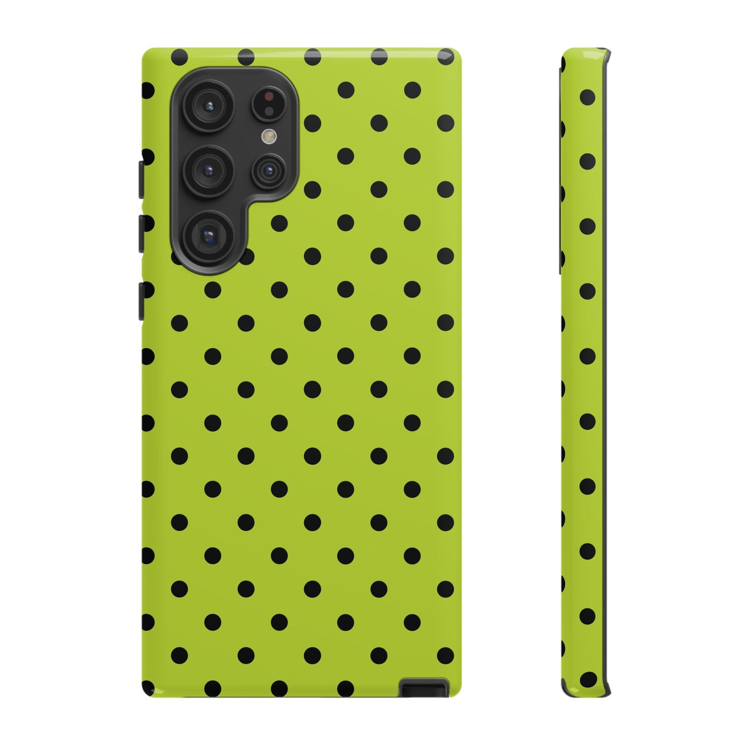 Samsung Galaxy S22 Ultra / Glossy Phone Case - Trendy Neon Lime Green & Black Dot Pattern Phone Case