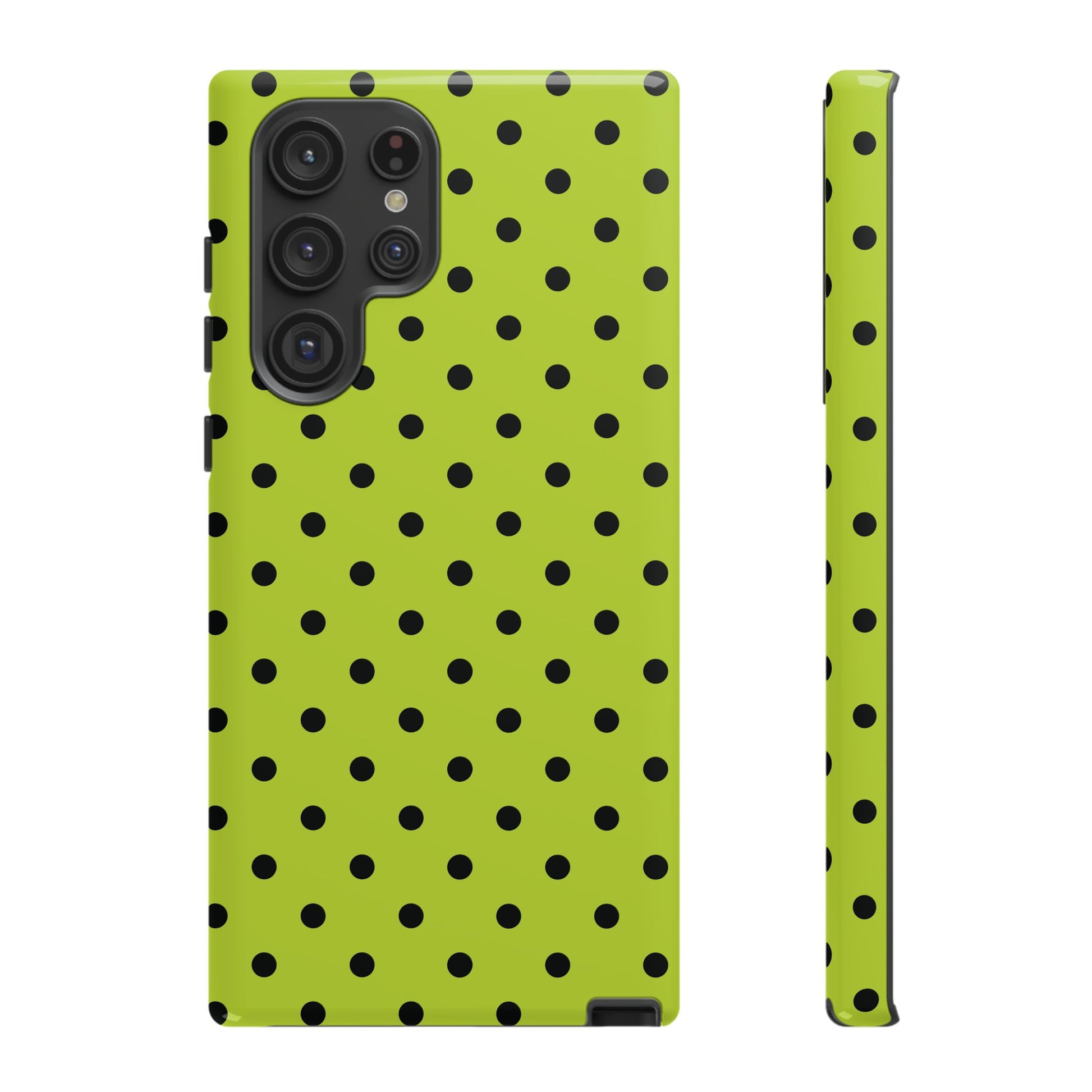 Samsung Galaxy S22 Ultra / Glossy Phone Case - Trendy Neon Lime Green & Black Dot Pattern Phone Case