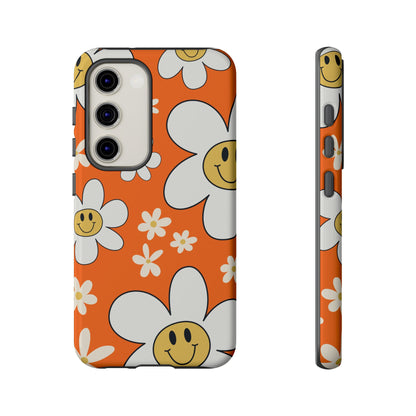 Fun Retro Daisy Pattern with Orange Background Phone Case - Orange Phone Case - Samsung Galaxy S23 / Glossy