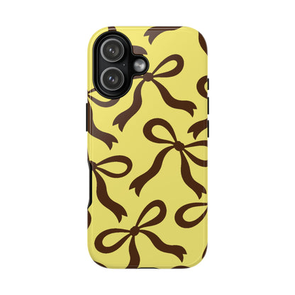 Bold Butter Yellow and Chocolate Brown Bow Pattern Phone Case - Yellow Phone Case - iPhone 17 / Glossy