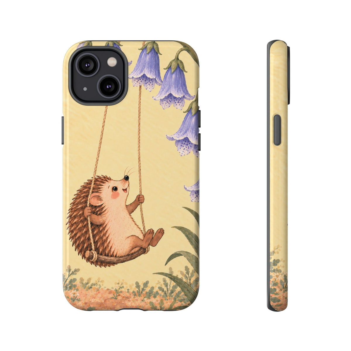 Whimsical Buttercream Hedgehog and Bluebell Phone Case - Yellow Phone Case - iPhone 14 Plus / Glossy
