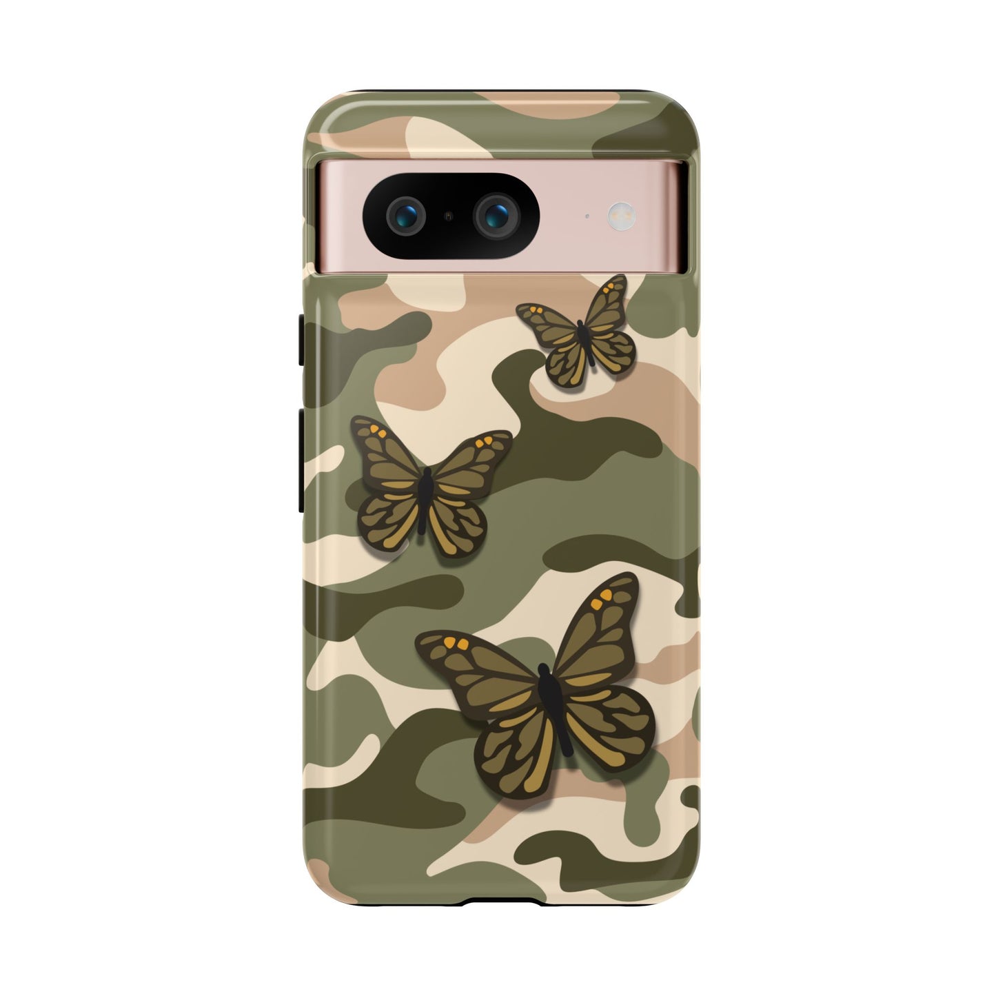 Google Pixel 8 / Glossy Phone Case - Green Butterfly Camo Phone Case