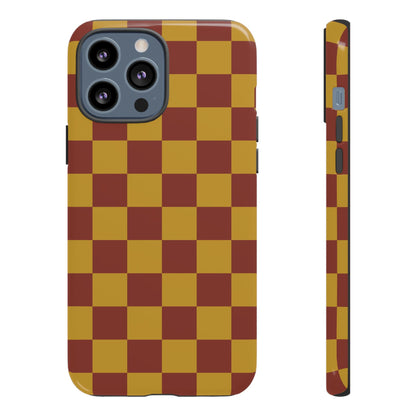 Trendy Mustard & Burgandy Checked Pattern Phone Case - Brown Phone Case - iPhone 13 Pro Max / Glossy