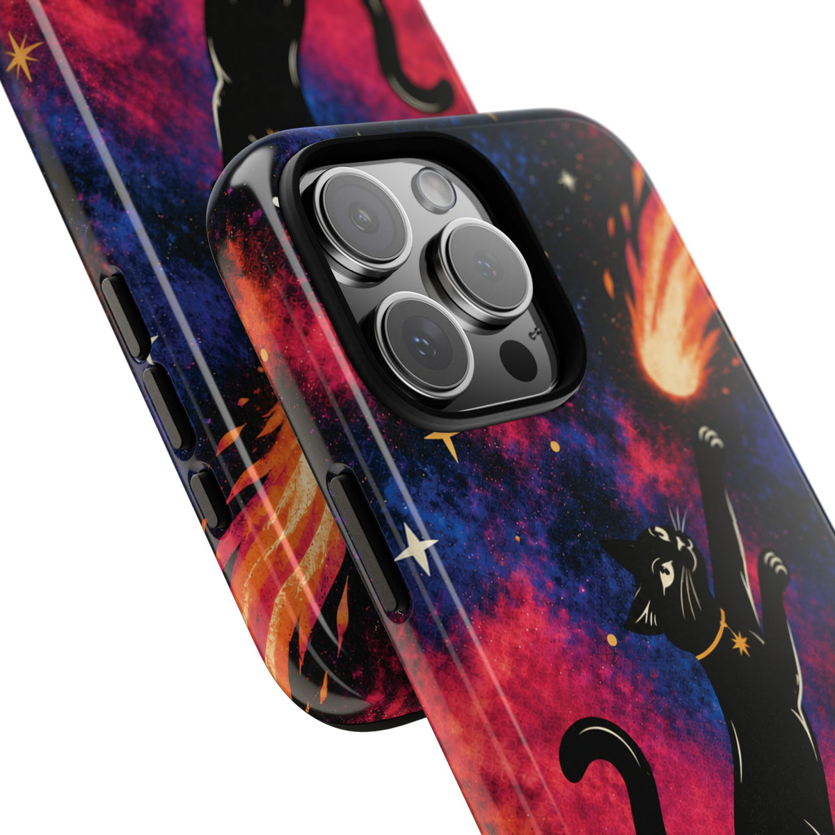 Whimsical Multicolour Celestial Black Cat Phone Case