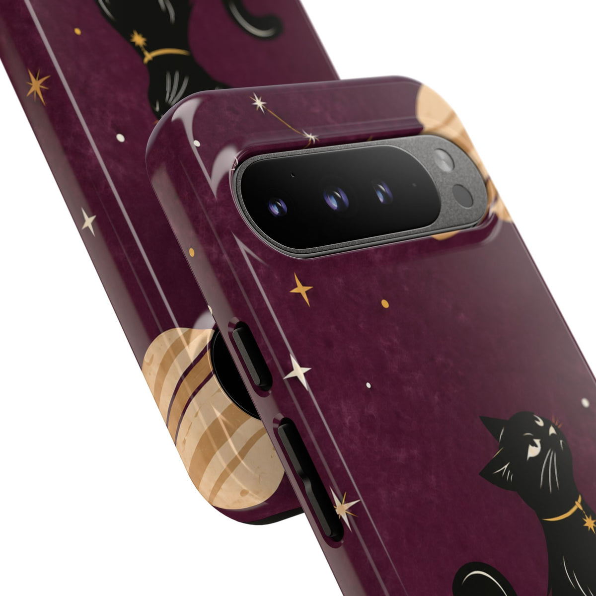 Whimsical Plum Celestial Black Cat Phone Case