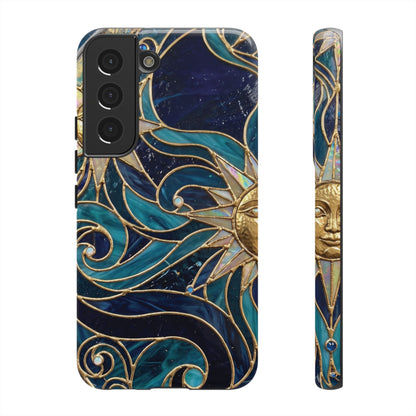 Elegant Teal & Gold Celestial Suns Phone Case