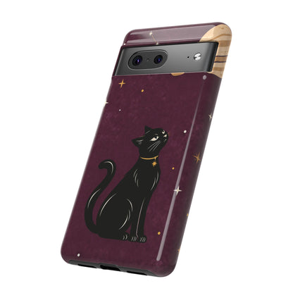 Whimsical Plum Celestial Black Cat Phone Case