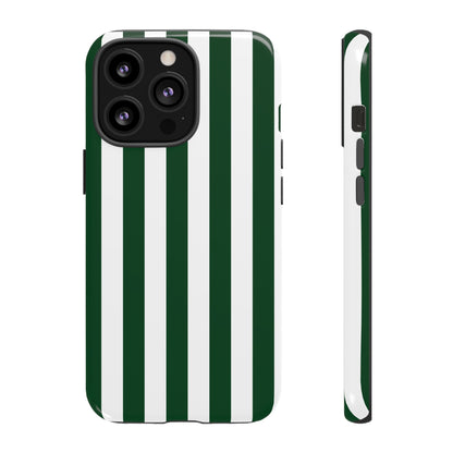 iPhone 13 Pro / Glossy Phone Case - Simple Dark Green & White Stripe Pattern Phone Case