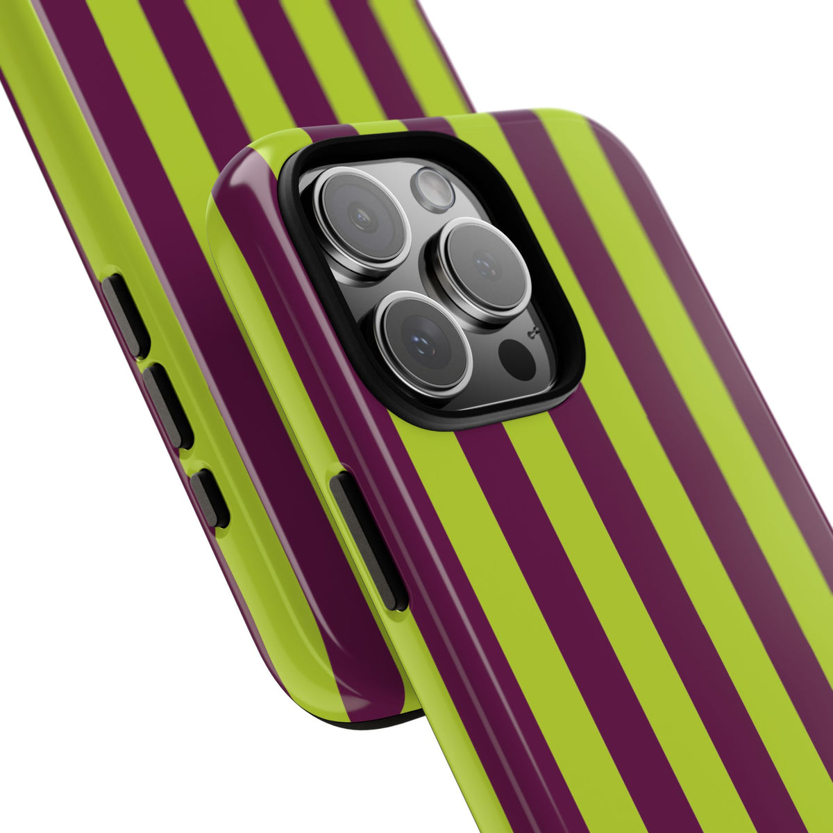 Trendy Neon Lime Green & Plum Stripe Pattern Phone Case - Green Phone Case