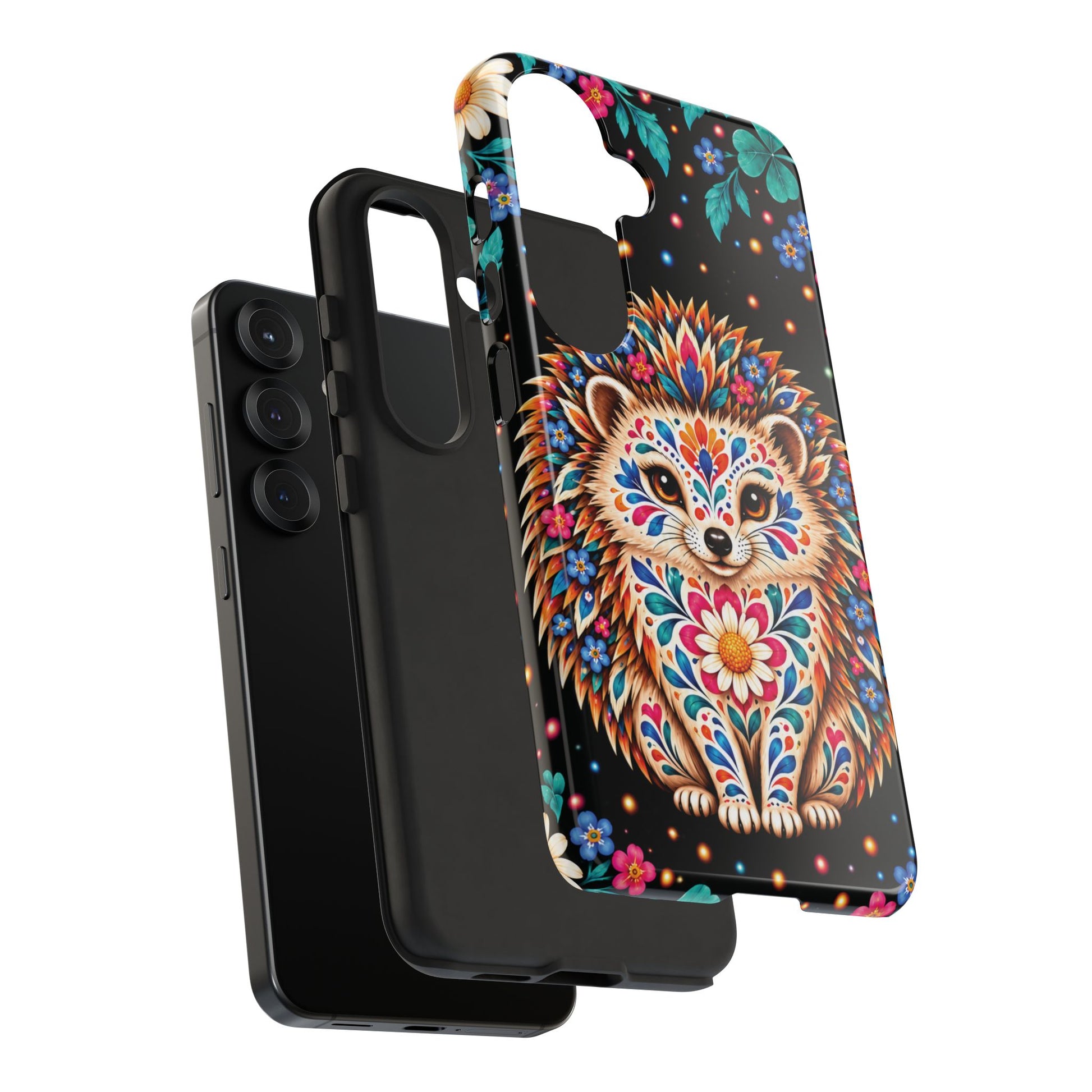 Vibrant Orange and Turquoise Calavera Hedgehog Phone Case - Multicolor Phone Case