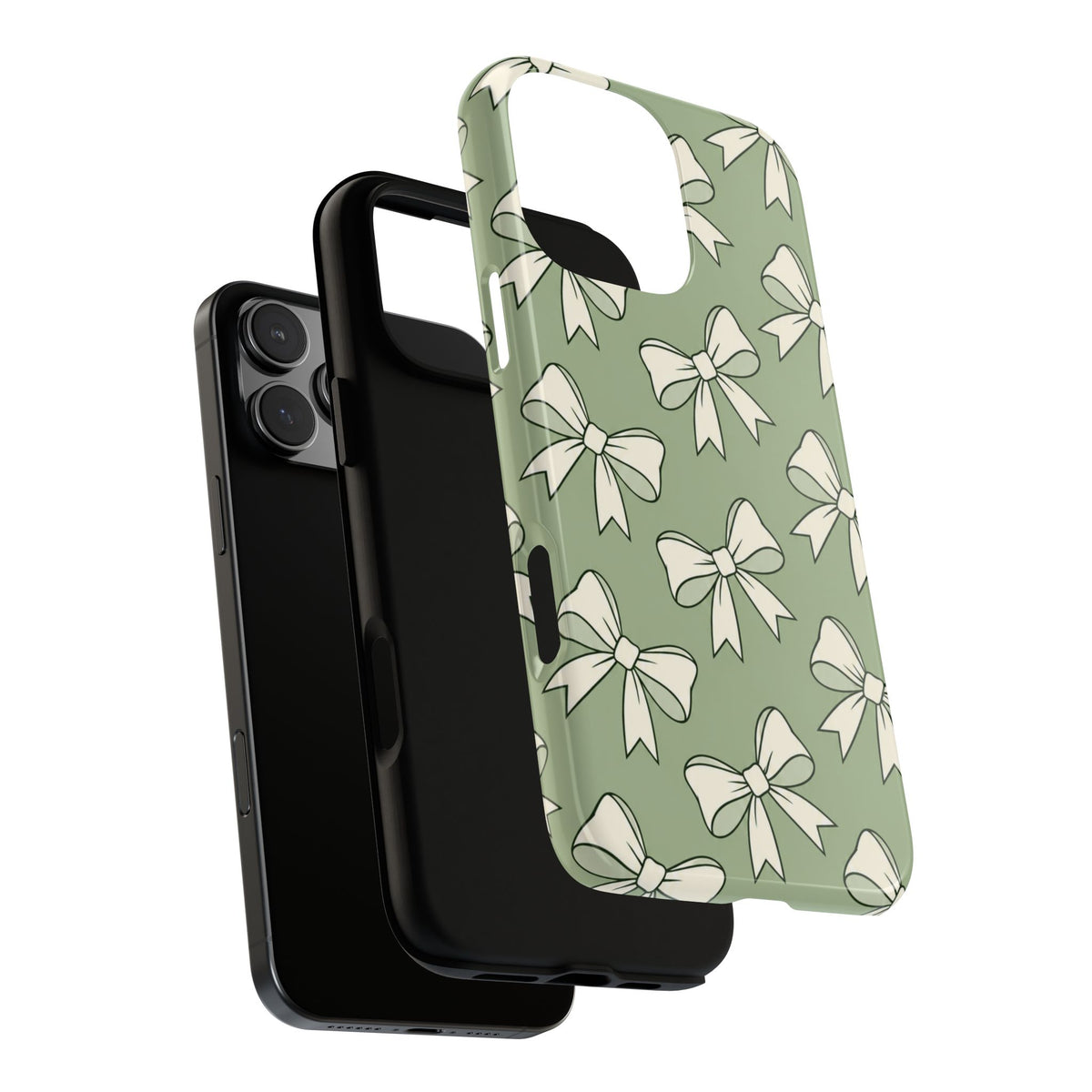 Chic Sage Green Bow Pattern Phone Case