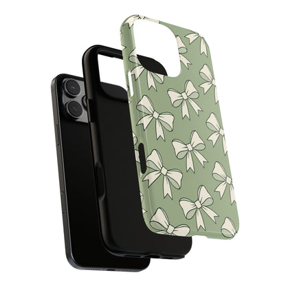 Chic Sage Green Bow Pattern Phone Case