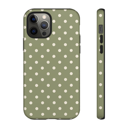 iPhone 12 Pro / Glossy Phone Case - ’Green & White Dot Pattern’ Phone Case