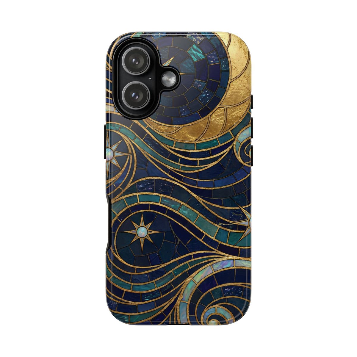 Elegant Navy & Gold Crescent Moon Mosaic Phone Case