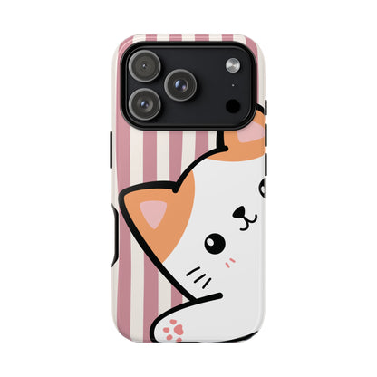 Playful Peakaboo Cat with Pink Stripe Pattern Phone Case - Pink Phone Case - iPhone 17 Pro / Glossy