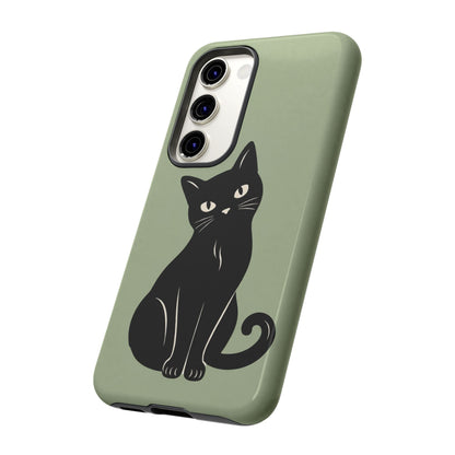 Minimalist Sage Green & Black Cat Phone Case
