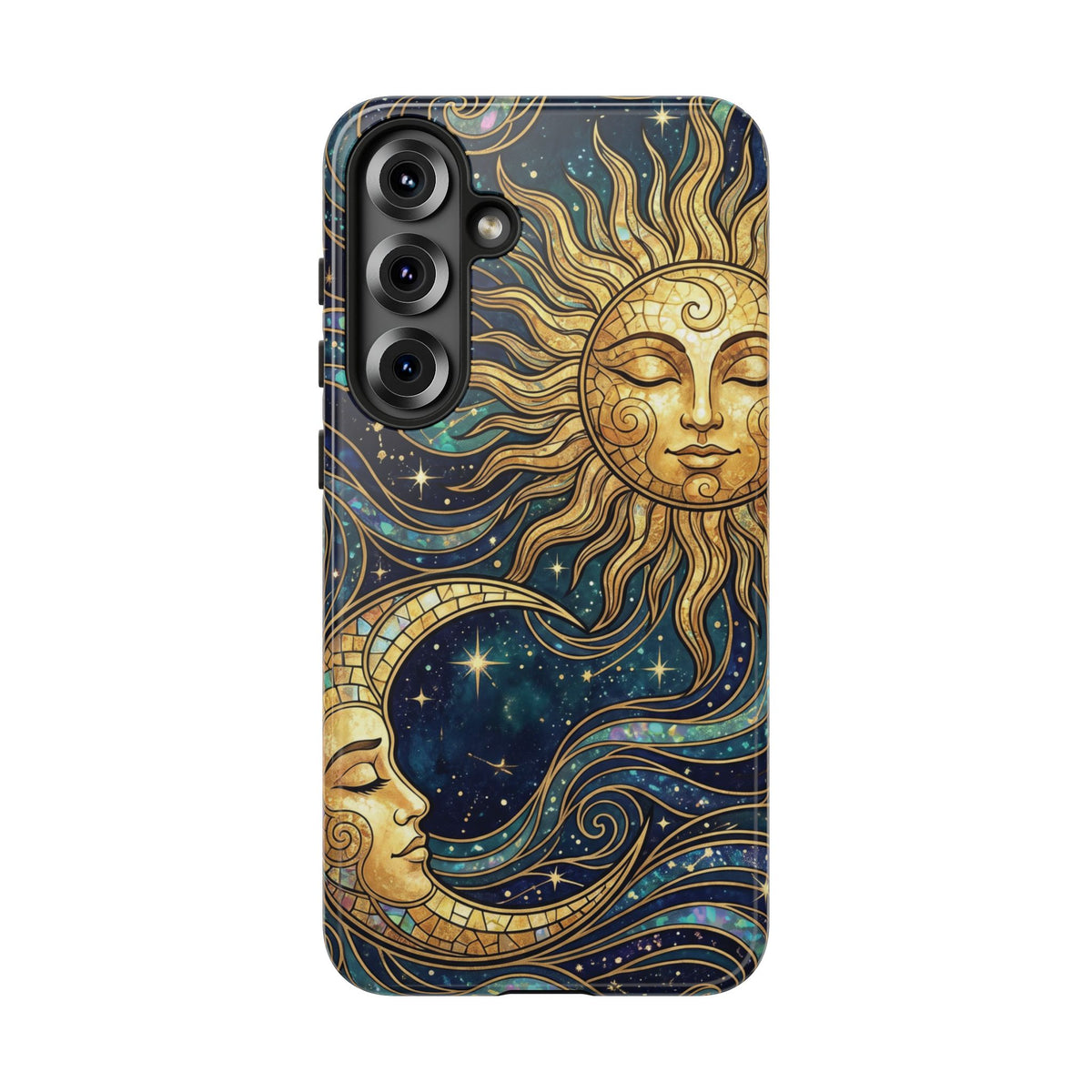 Elegant Teal & Gold Sun and Moon Phone Case