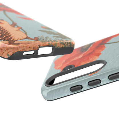 Whimsical Pale Blue Hedgehog and Poppy Phone Case - Blue Phone Case