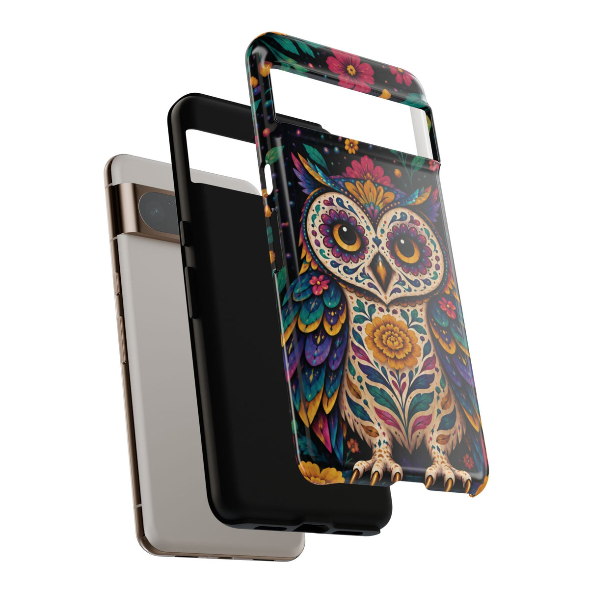 Vibrant Purple and Teal Calavera Owl Phone Case - Multicolor Phone Case
