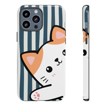 Playful Peakaboo Cat with Blue Stripe Pattern Phone Case - Blue Phone Case - iPhone 13 Pro Max / Glossy