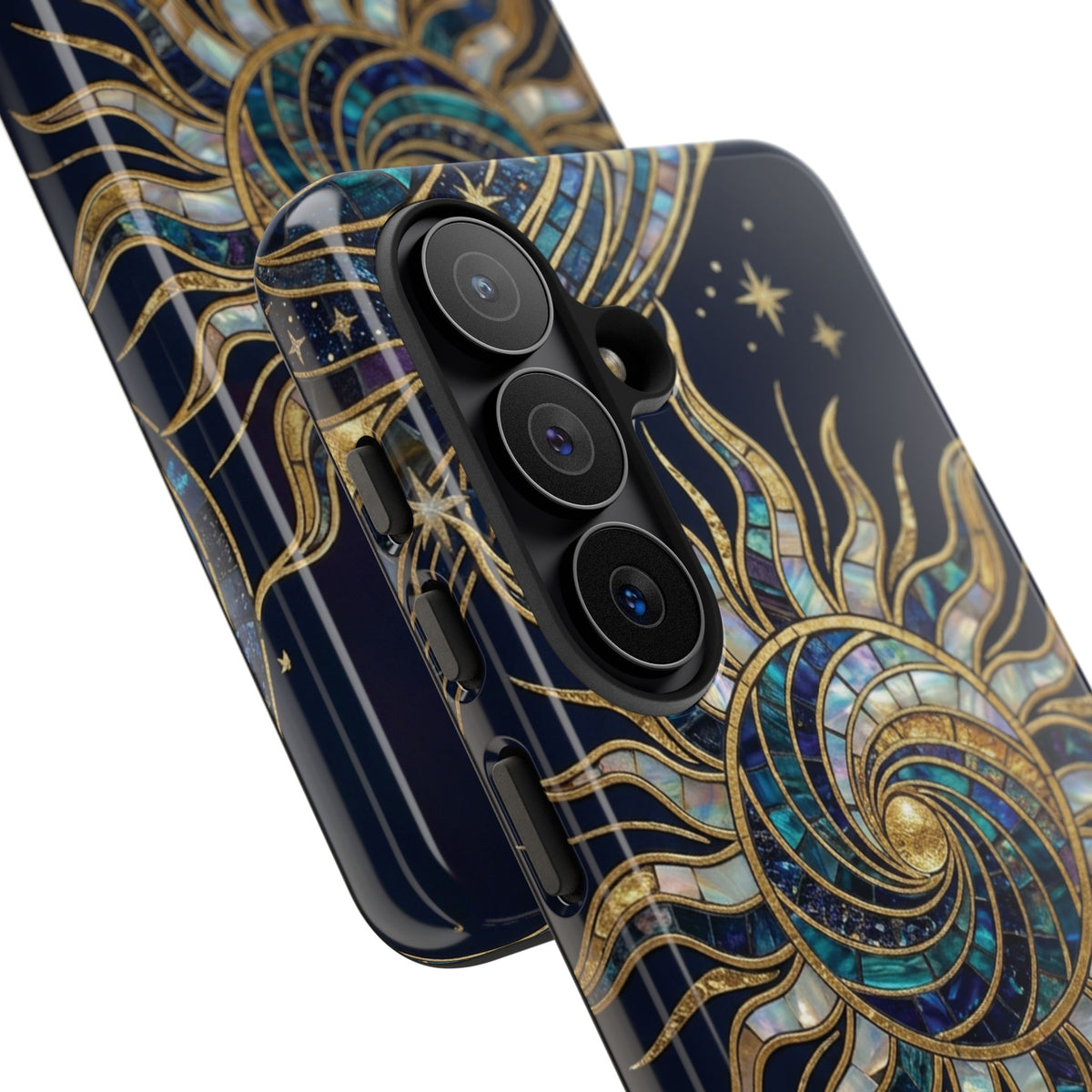 Elegant Navy & Gold Solar Spiral Phone Case