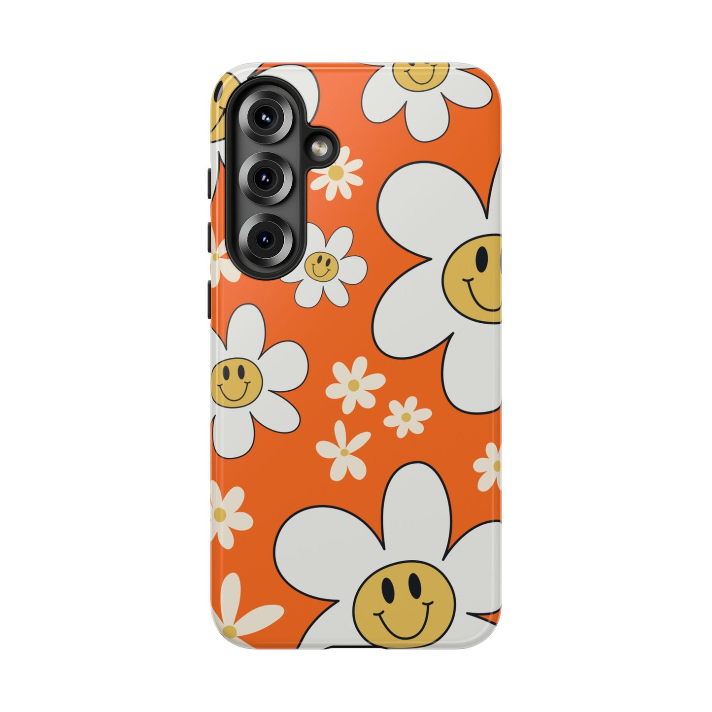 Fun Retro Daisy Pattern with Orange Background Phone Case - Orange Phone Case - Samsung Galaxy S25 Plus / Glossy