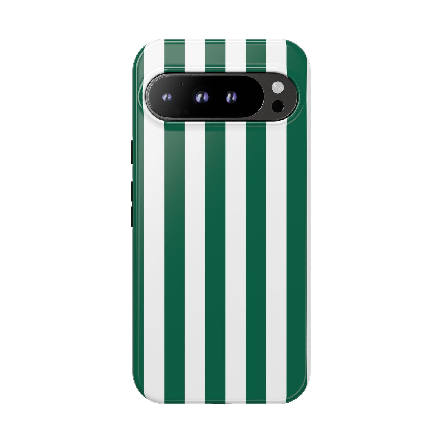 Google Pixel 9 Pro XL / Glossy Phone Case - Simple Green & White Stripe Pattern Phone Case